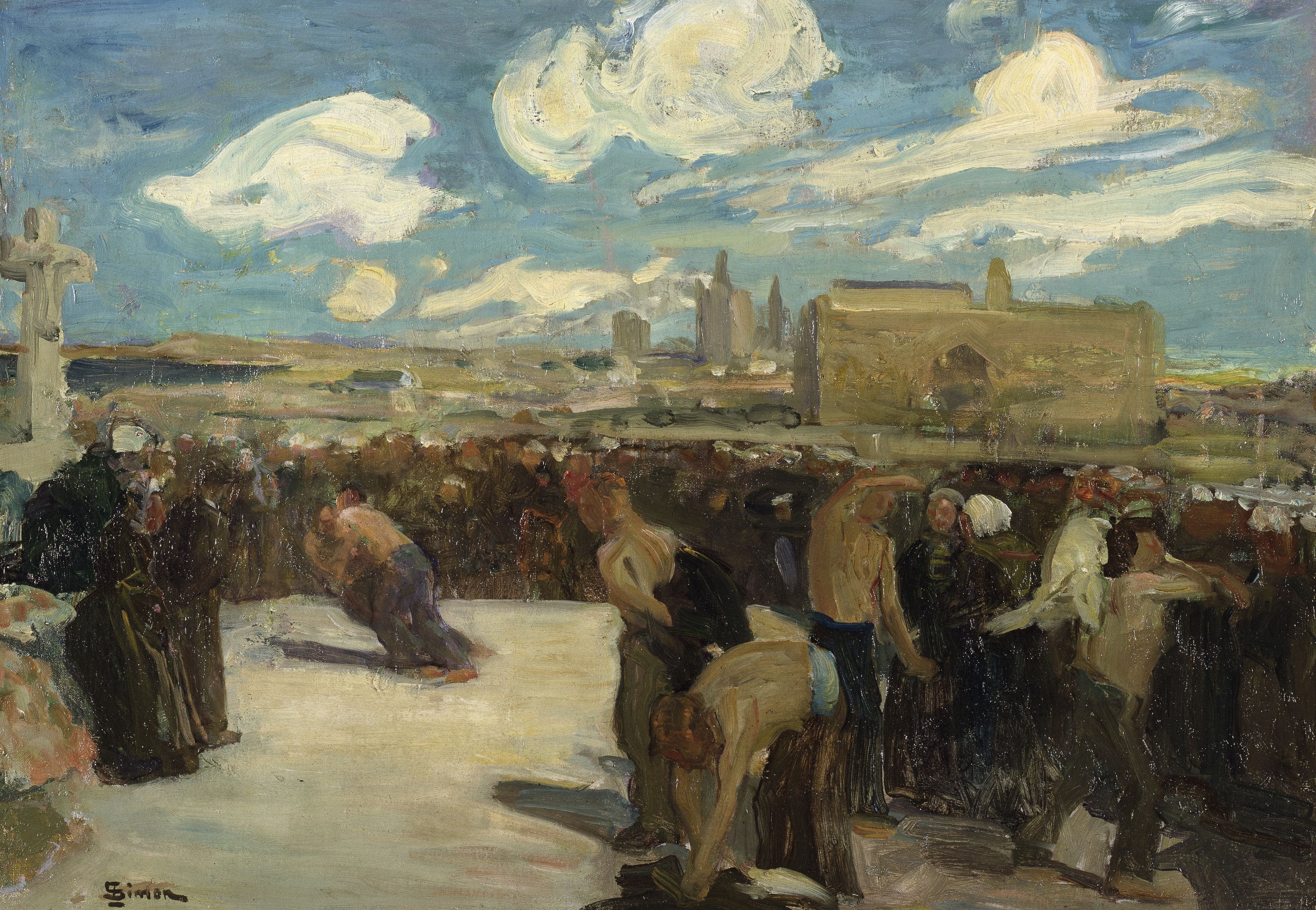 Lutteurs en Bretagne - Lucien Simon