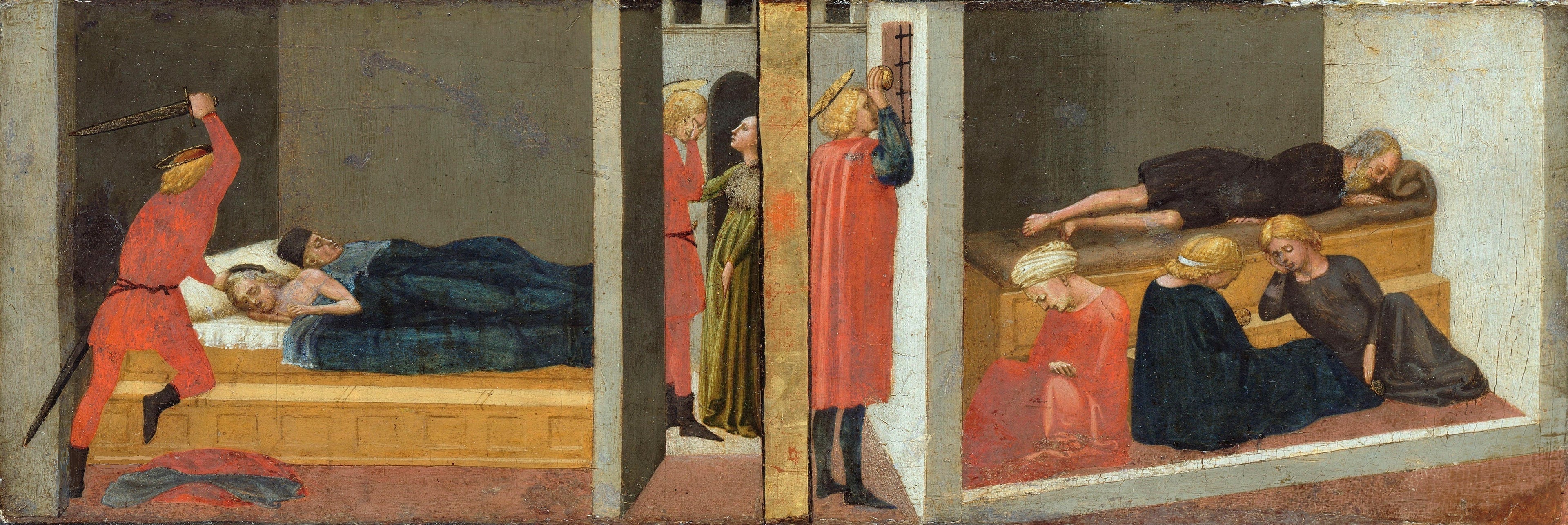 Prédelle d'autel ; Panneau de droite : Le parricide de saint Julien - Le miracle de saint Nicolas de Bari - Masaccio