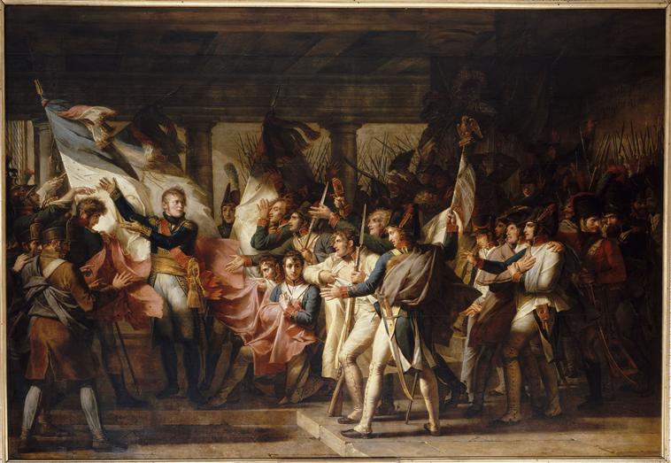 Le maréchal Ney remet leurs drapeaux aux soldats du 76e régiment de ligne, 7 novembre 1805 - Charles Meynier