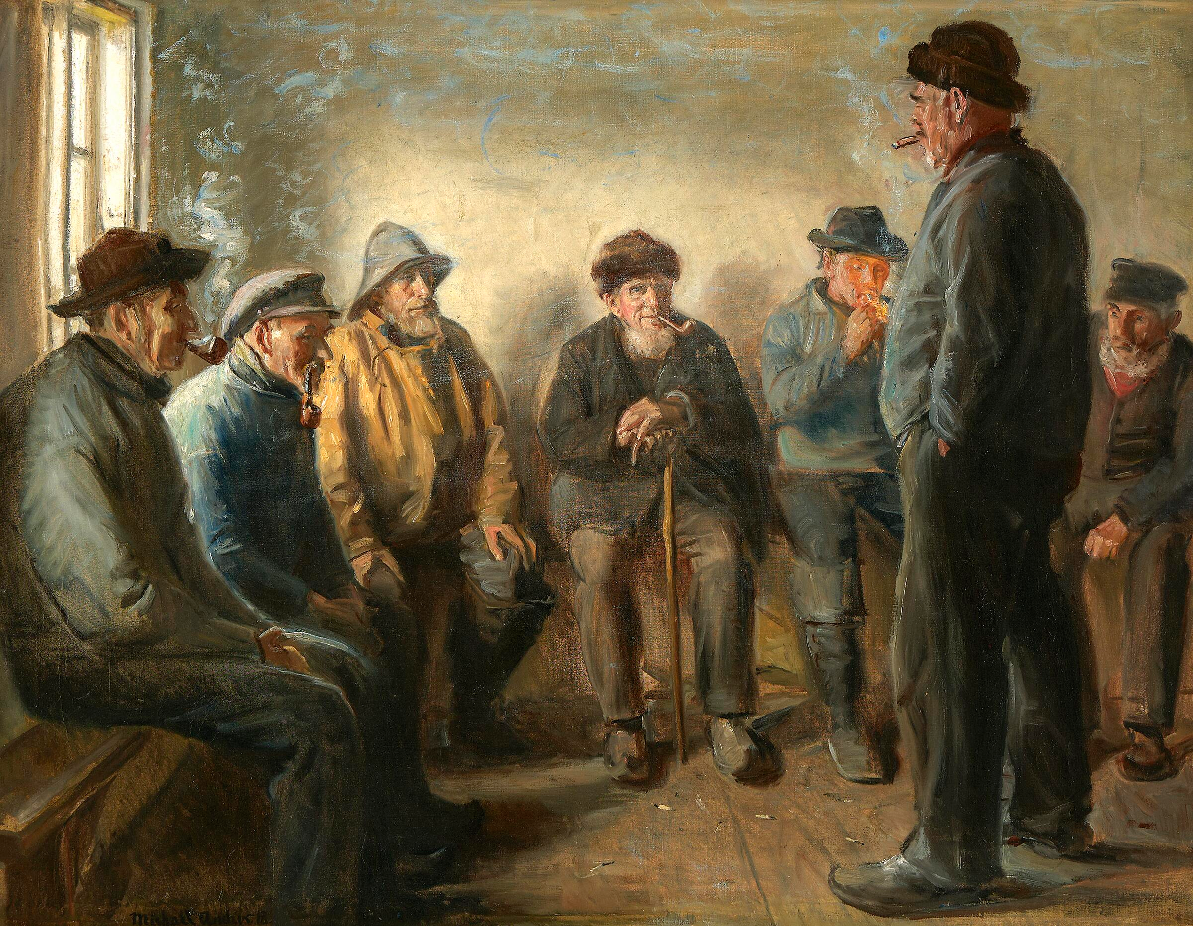 Des pêcheurs dans la boutique de Brøndum. - Michael Peter Ancher