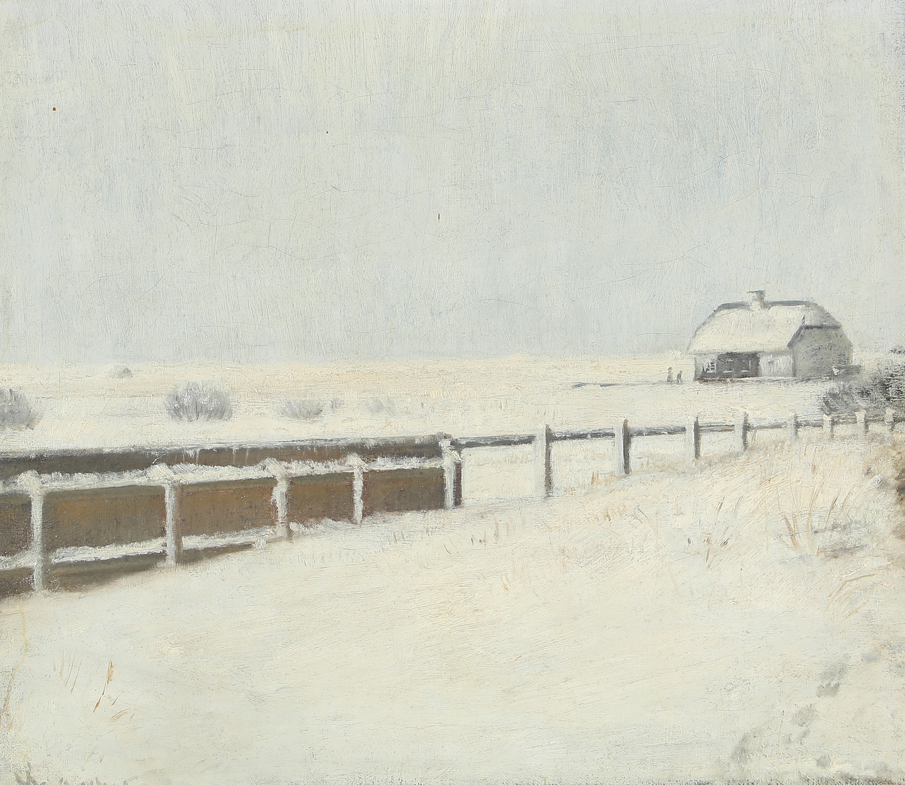 Des clôtures et un chalet sous la neige à Skagen. - Michael Peter Ancher - Alpha Reproduction