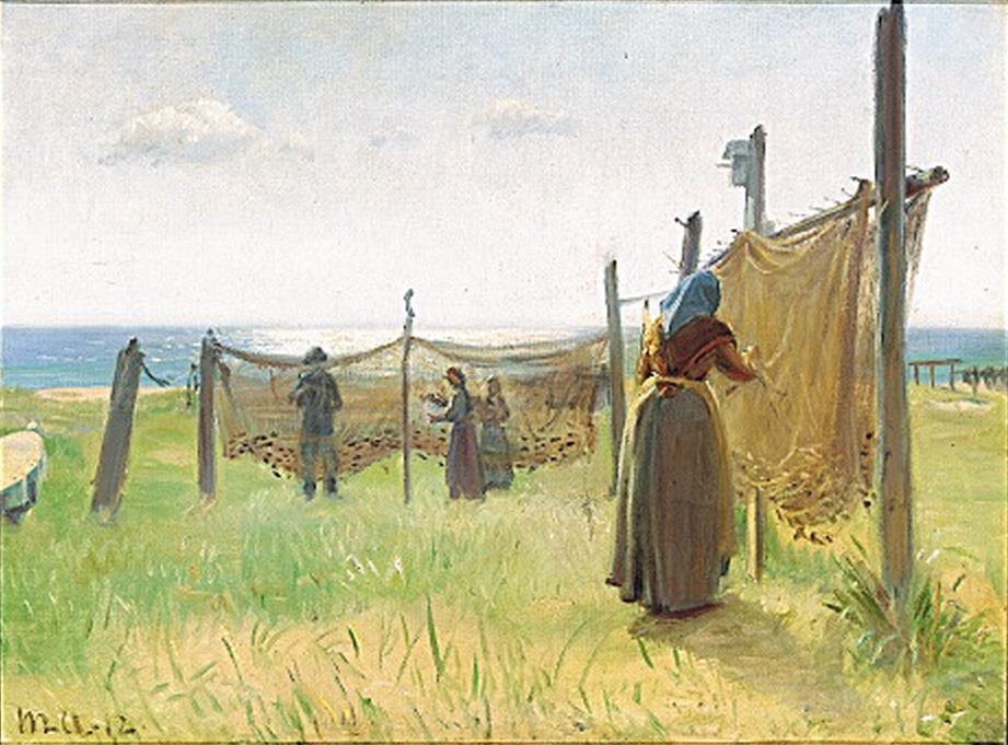 Des femmes pêcheuses réparent leurs filets à Skagen. - Michael Peter Ancher