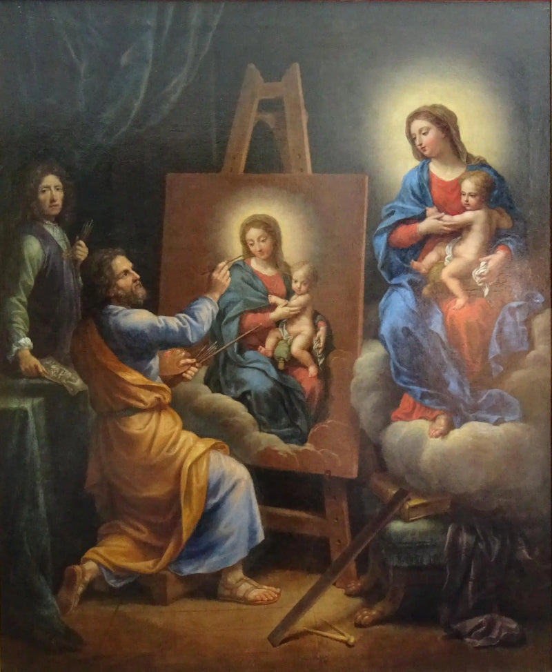 Saint Luc peignant la Vierge avec l'Autoportrait de Mignard - Pierre Mignard