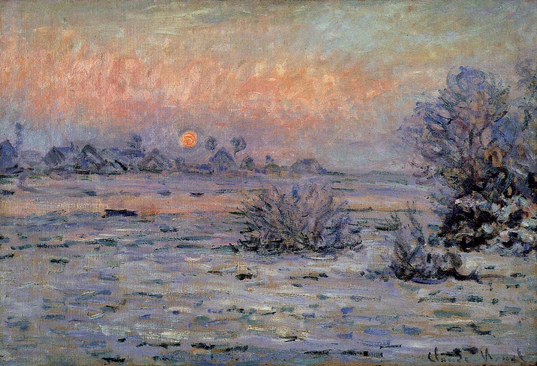 « Effet de neige à Lavacourt, le soleil couchant » – Claude Monet (vers 1880)
