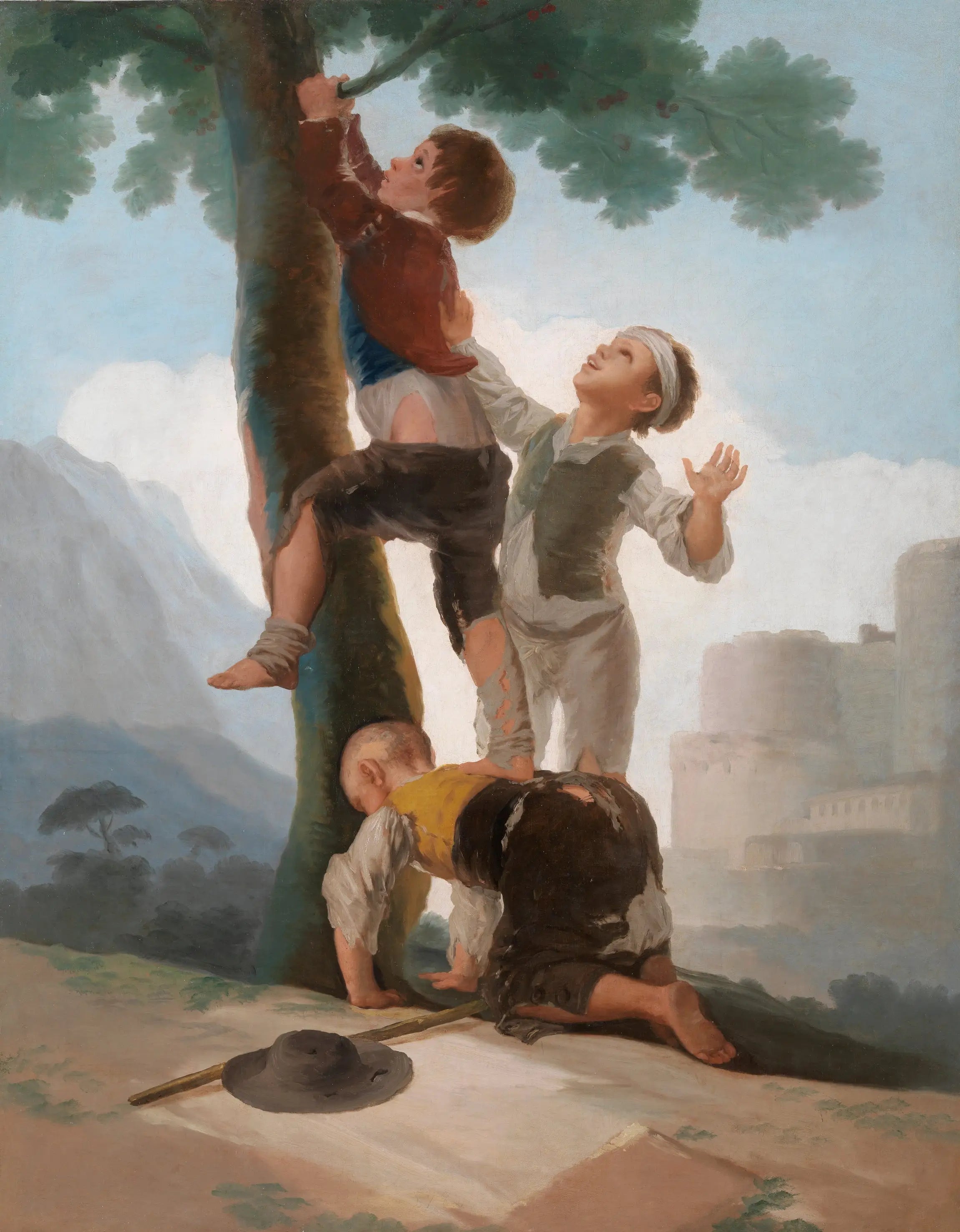 Reproduction du tableau « Garçons grimpant à un arbre - Francisco de Goya » par Alpha Reproduction en peinture à l’huile