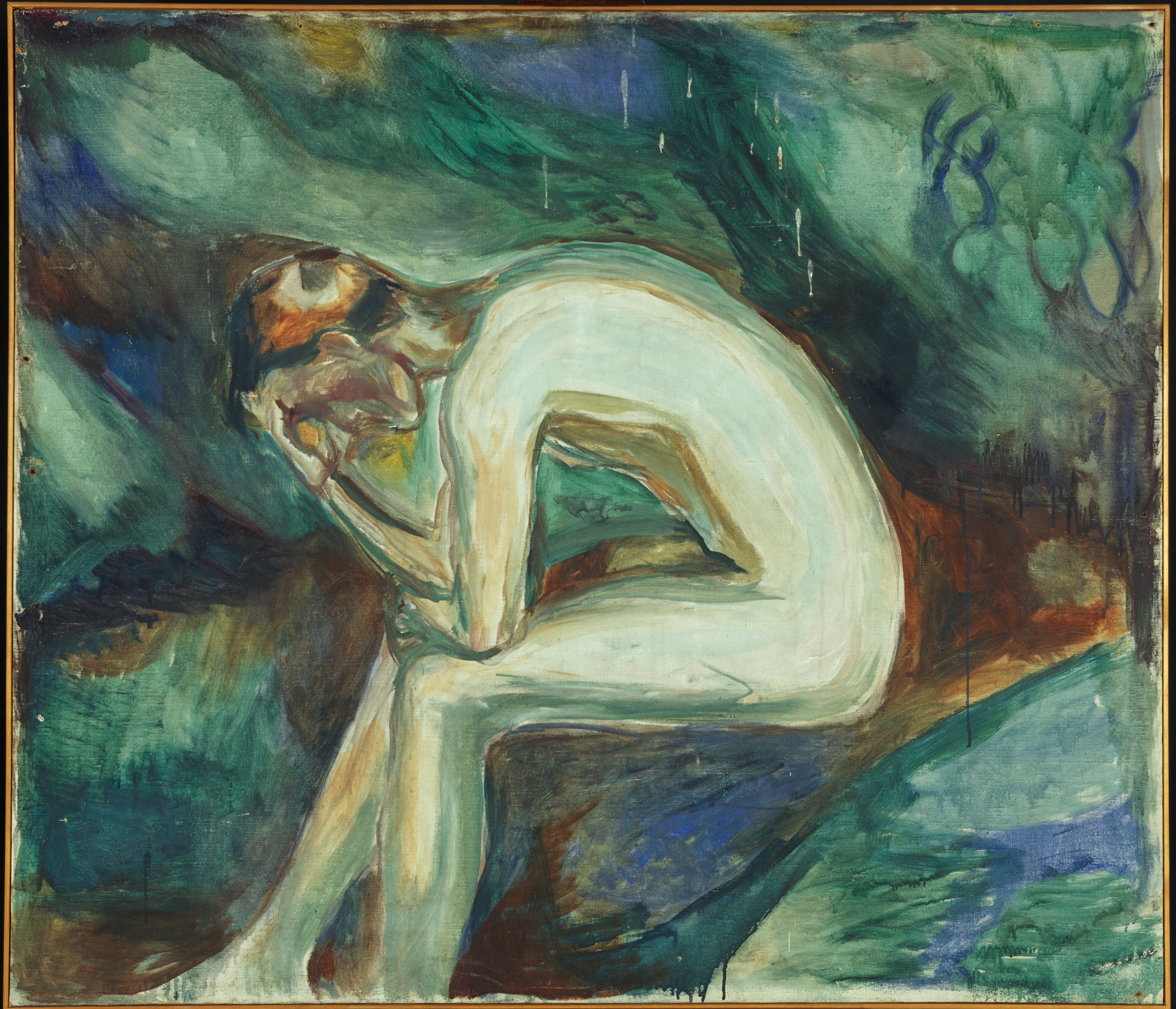 Reproduction du tableau « Nu masculin assis dans la forêt - Edvard Munch » par Alpha Reproduction en peinture à l’huile