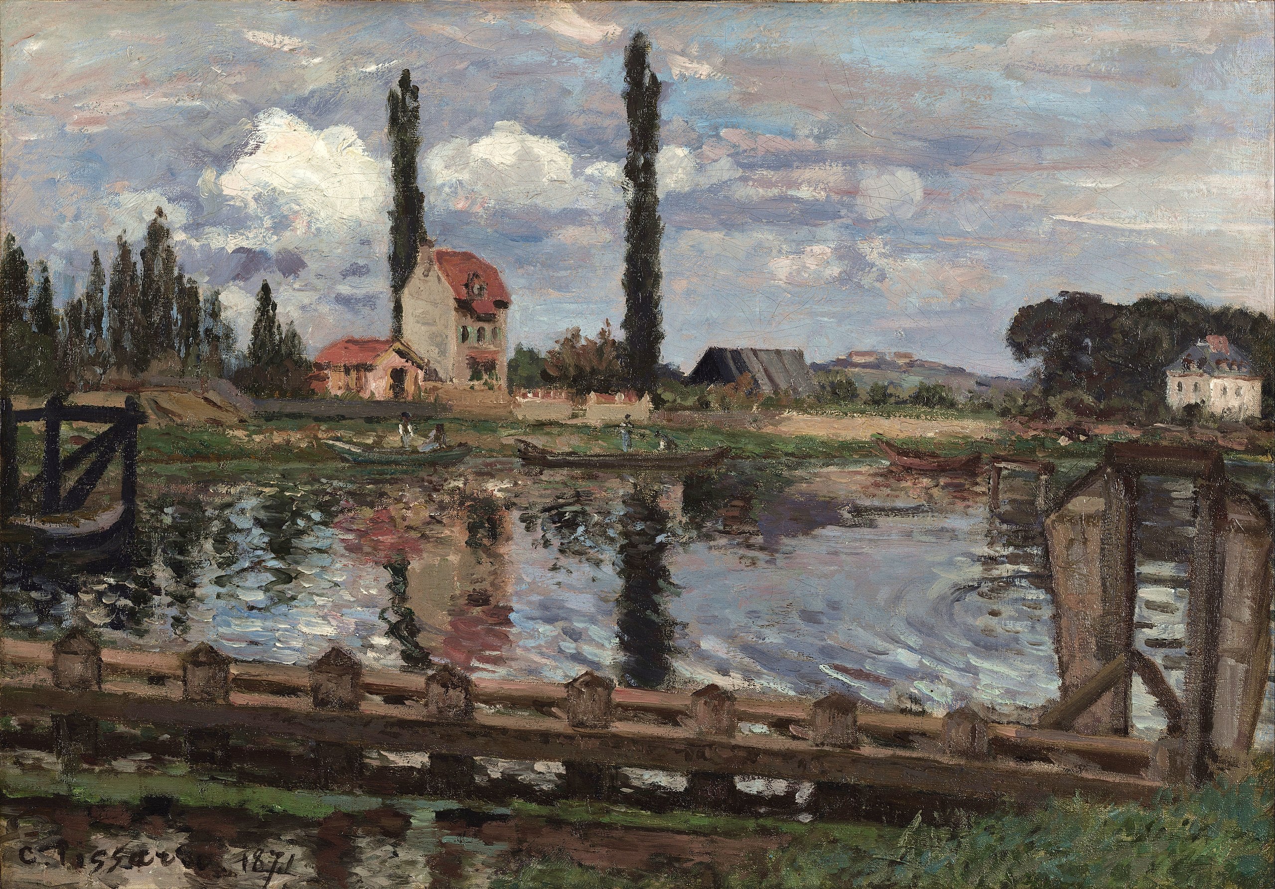 Reproduction du tableau « Au bord de la Seine à Port Marly - Camille Pissarro » par Alpha Reproduction en peinture à l’huile