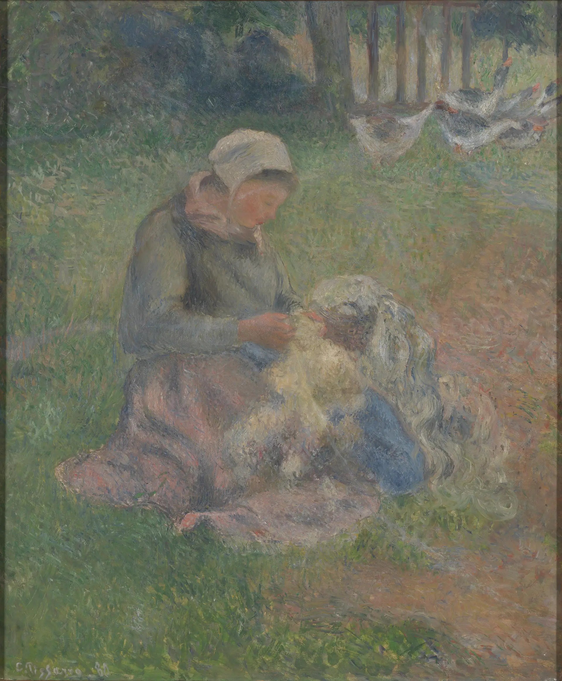 Reproduction du tableau « Cardeuse de laine - Camille Pissarro » par Alpha Reproduction en peinture à l’huile