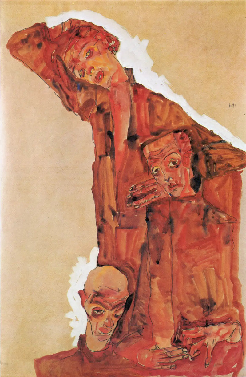 Composition d'après Portrait de trois hommes (Autoportrait) - Egon Schiele