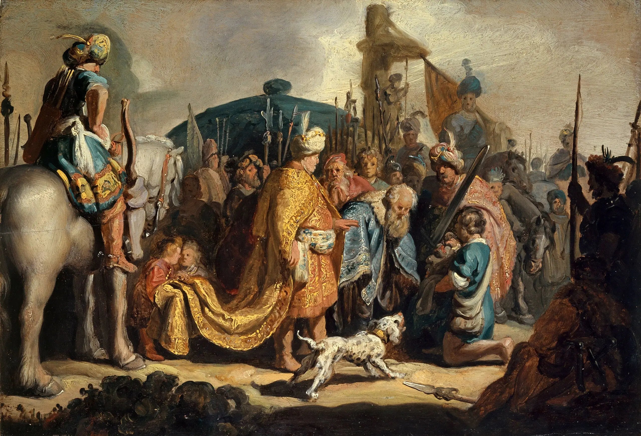 Reproduction du tableau « David présentant la tête de Goliath au roi Saül - Rembrandt » par Alpha Reproduction en peinture à l’huile