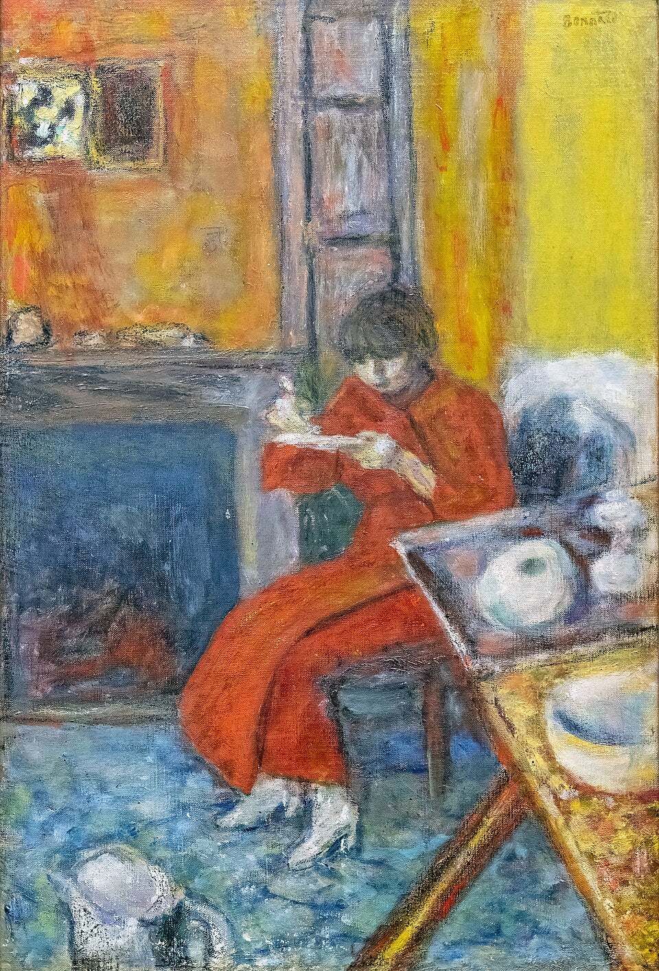 Reproduction du tableau « Femme au peignoir rouge - Pierre Bonnard » par Alpha Reproduction en peinture à l’huile