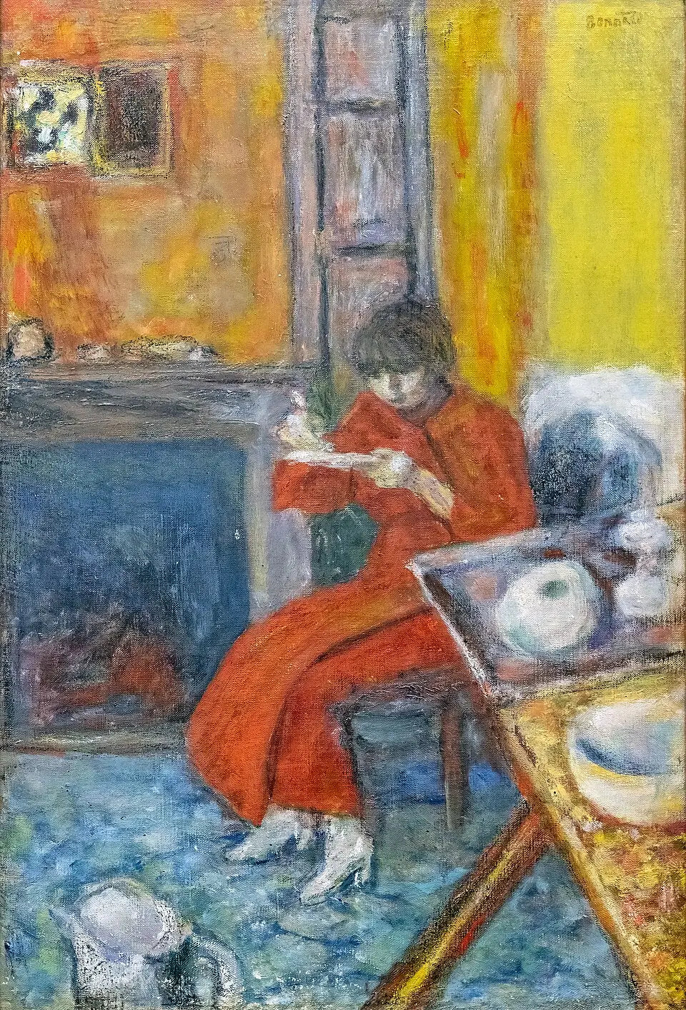 Reproduction du tableau « Femme au peignoir rouge - Pierre Bonnard » par Alpha Reproduction en peinture à l’huile