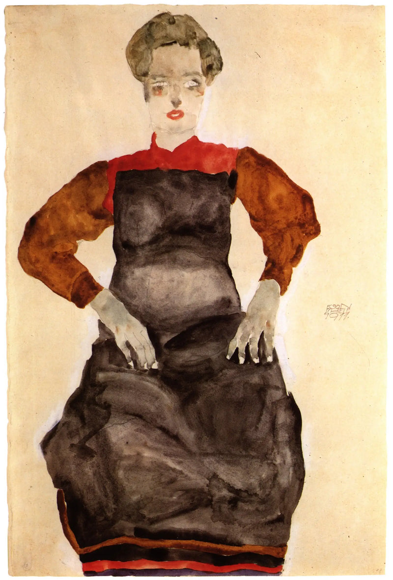 Femme en tablier noir - Egon Schiele