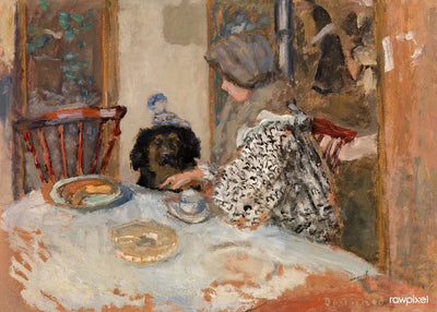Reproduction du tableau « Femme et chien à table - Pierre Bonnard » par Alpha Reproduction en peinture à l’huile