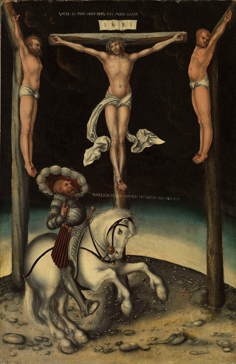 Le centurion Longin parmi les croix du Christ et les deux larrons - Lucas Cranach the Elder