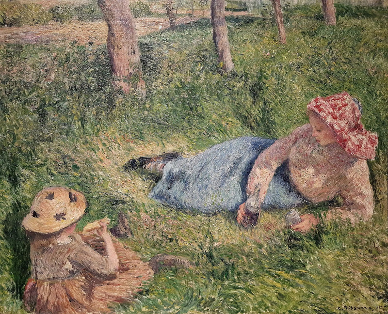 Le goûter, enfant et jeune paysanne au repos - Camille Pissarro