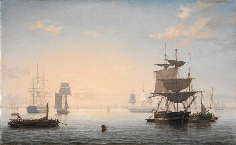 Le port de Boston, avec la ville au loin - Fitz Henry Lane
