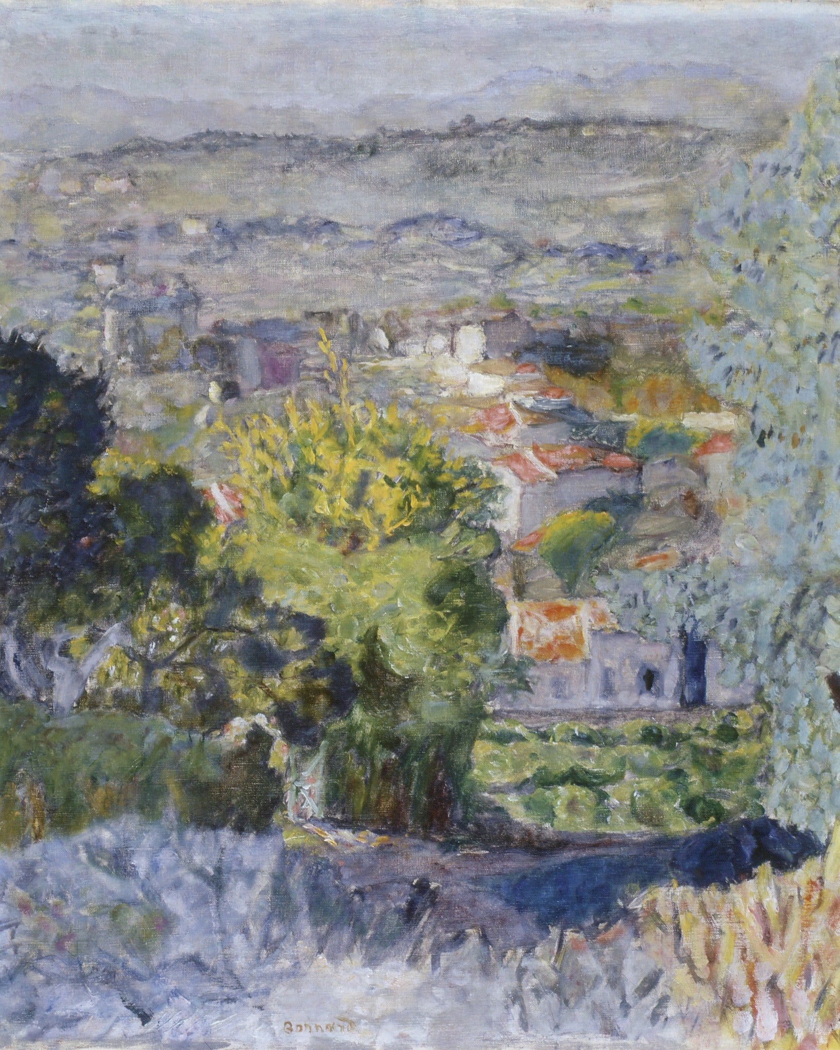 Reproduction du tableau « Les toits à travers les mimosas, paysage du Cannet - Pierre Bonnard » par Alpha Reproduction en peinture à l’huile