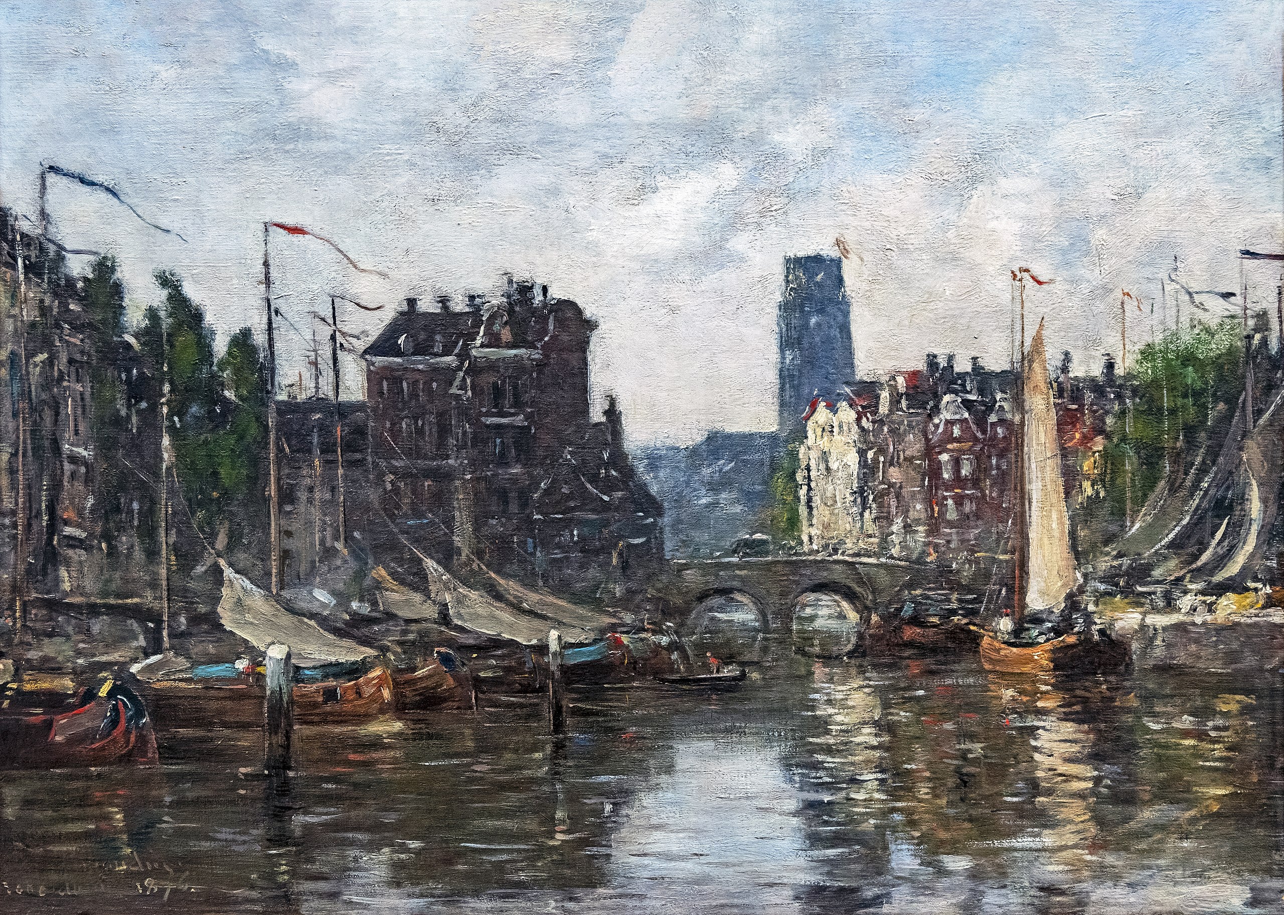 Reproduction du tableau « Rotterdam, le pont de la Bourse - Eugène Boudin » par Alpha Reproduction en peinture à l’huile