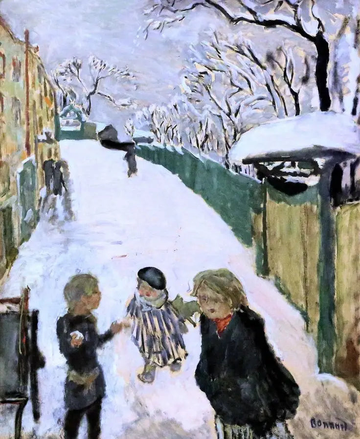 Rue sous la neige avec jeu d'enfants - Pierre Bonnard