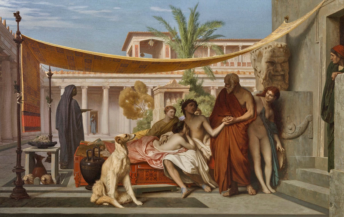 Reproduction du tableau « Socrate cherchant Alcibiade dans la maison d'Aspasie - Jean-Léon Gérôme » par Alpha Reproduction en peinture à l’huile