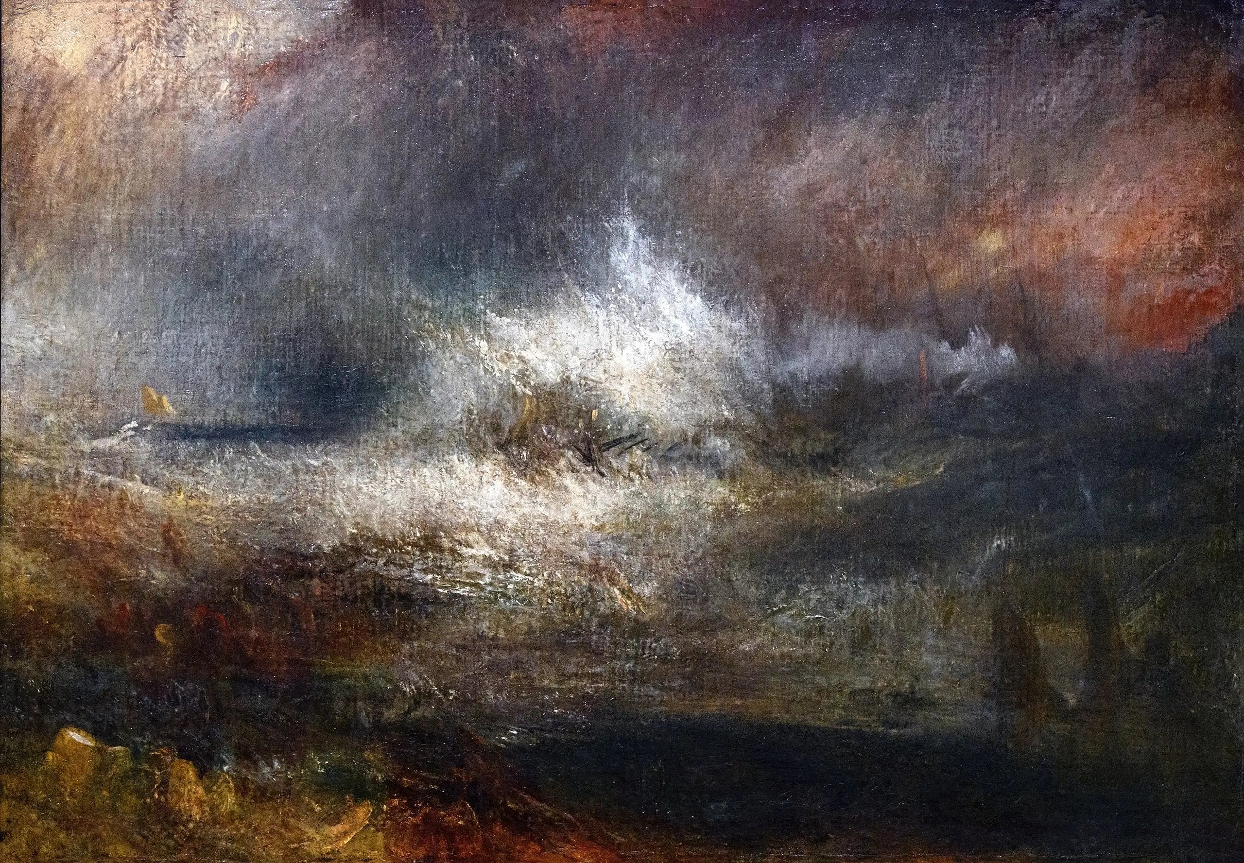 Reproduction du tableau « Stormy Sea with Blazing Wreck - J. M. W. Turner » par Alpha Reproduction en peinture à l’huile