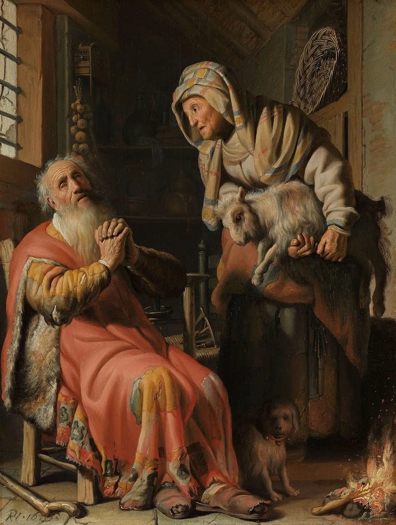 Tobias et Anna avec une petite chèvre - Rembrandt