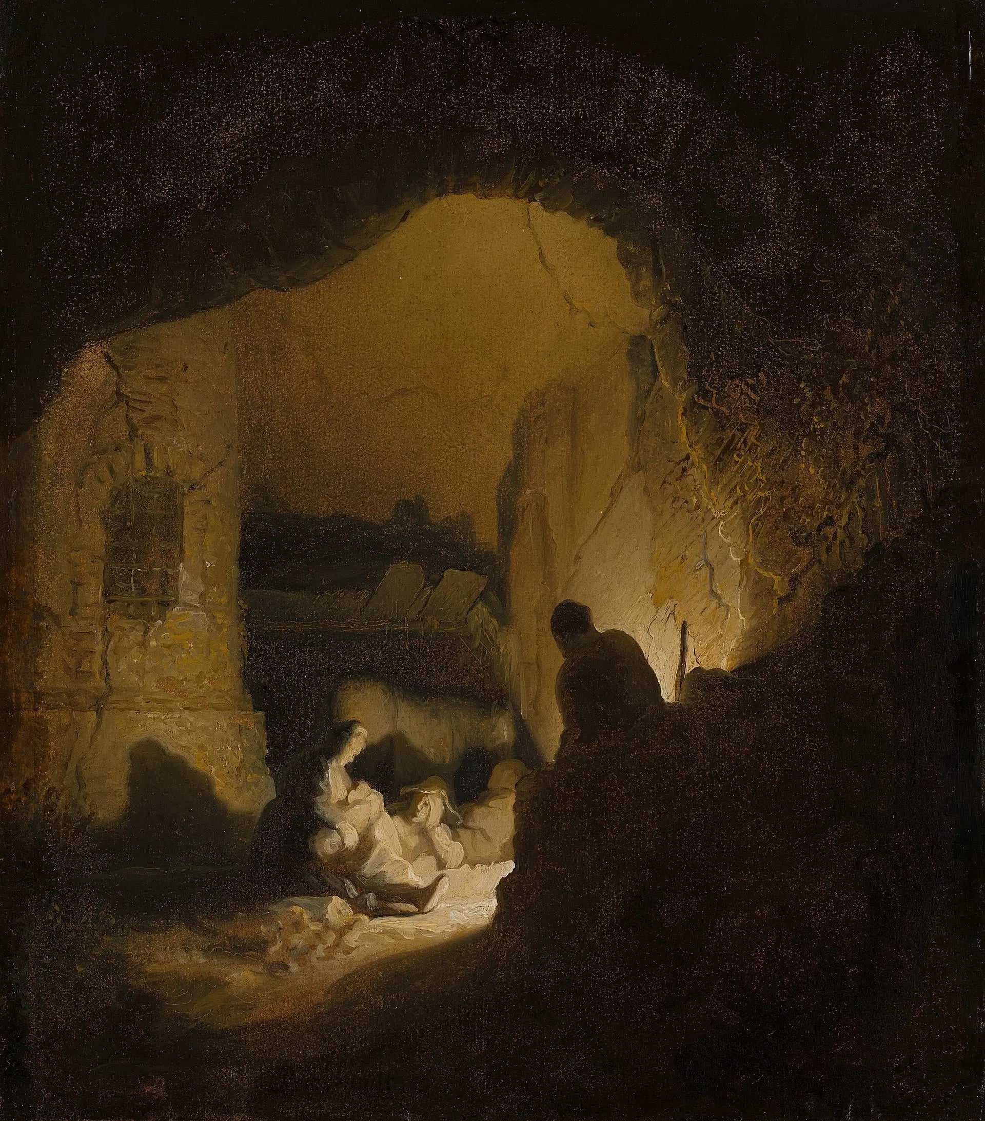 Reproduction du tableau « Voyageurs au repos (Repos pendant la fuite en Égypte) - Rembrandt » par Alpha Reproduction en peinture à l’huile