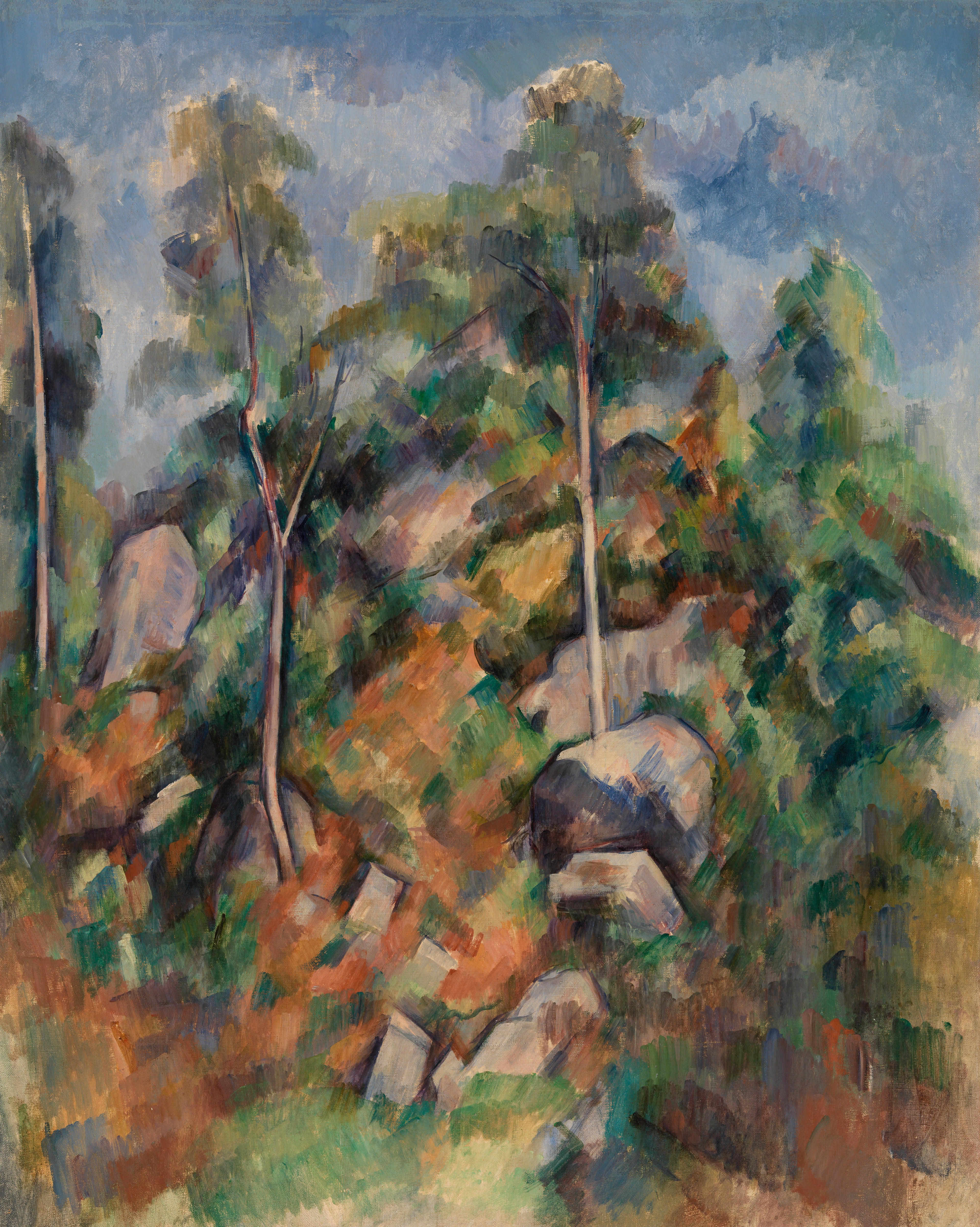 Reproduction du tableau « Rochers et arbres - Paul Cézanne » par Alpha Reproduction en peinture à l’huile