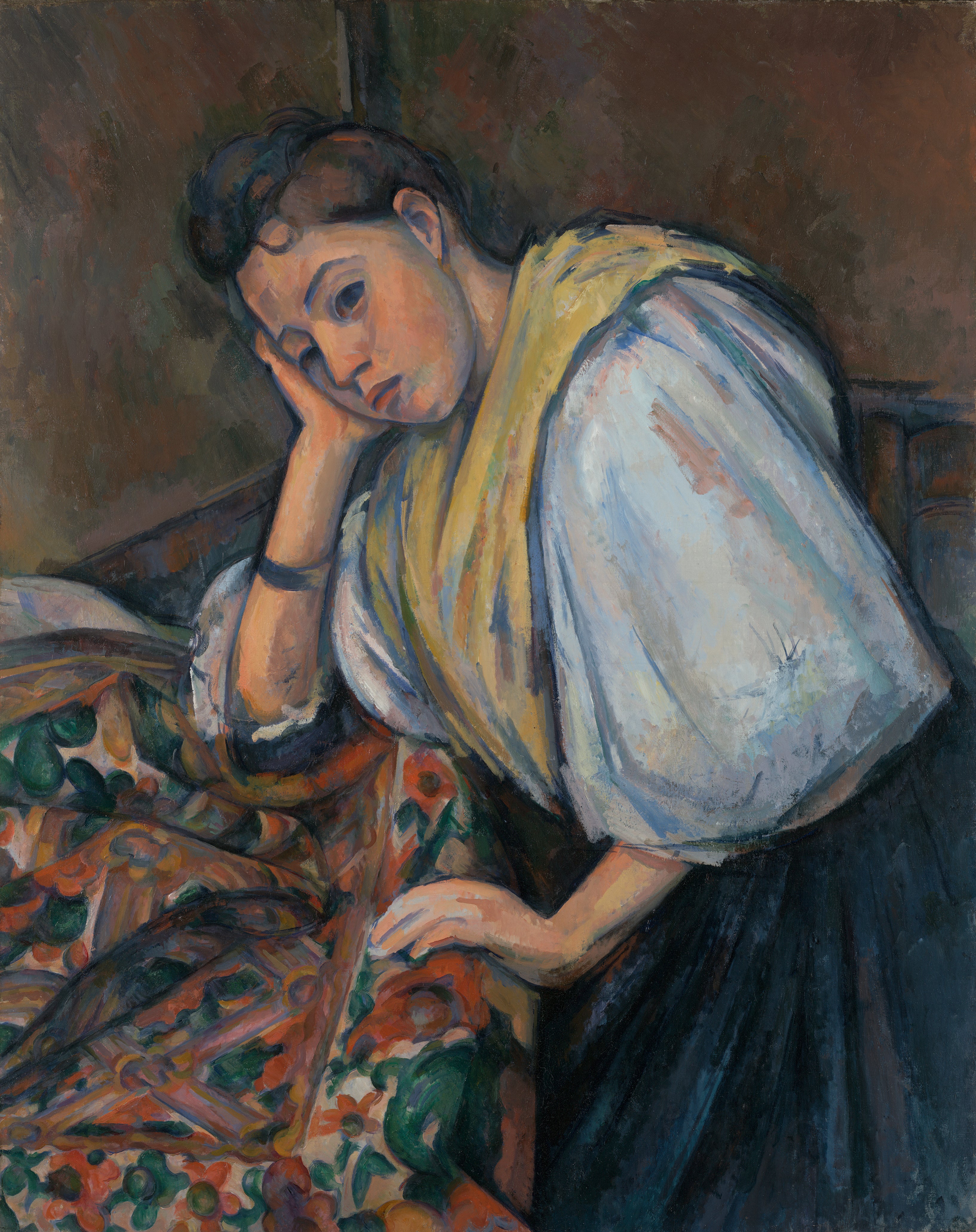 Reproduction du tableau « Jeune Italienne accoudée - Paul Cézanne » par Alpha Reproduction en peinture à l’huile