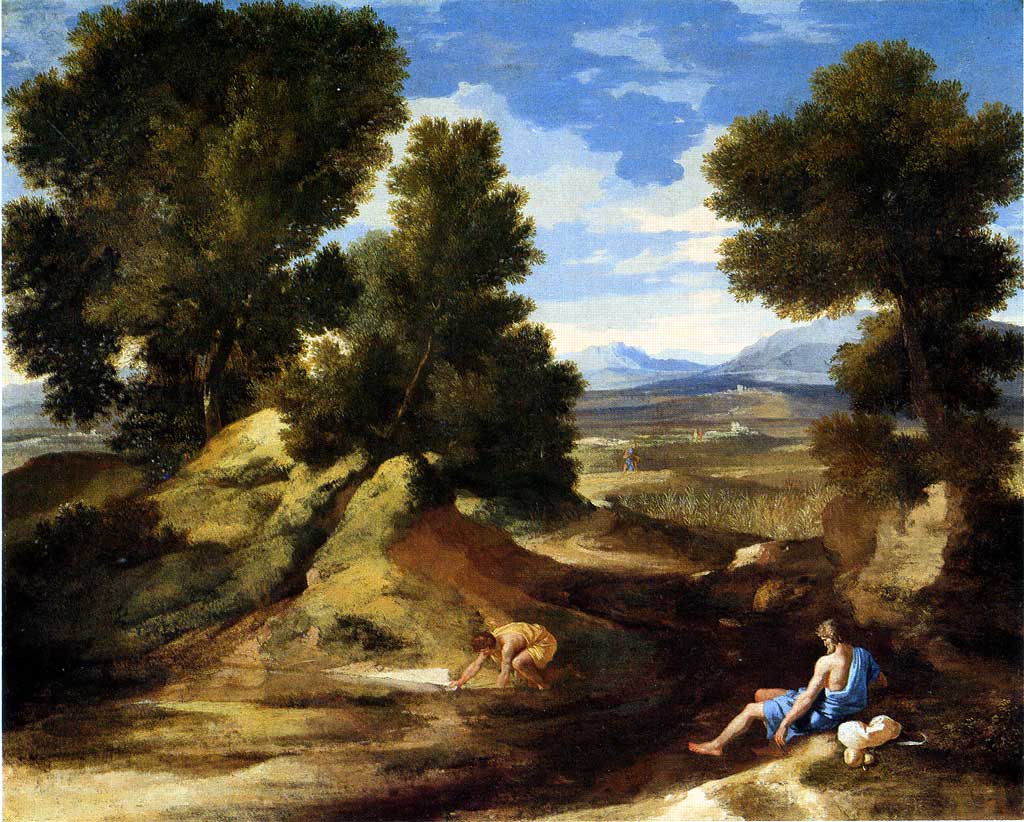 Paysage avec un homme buvant - Nicolas Poussin
