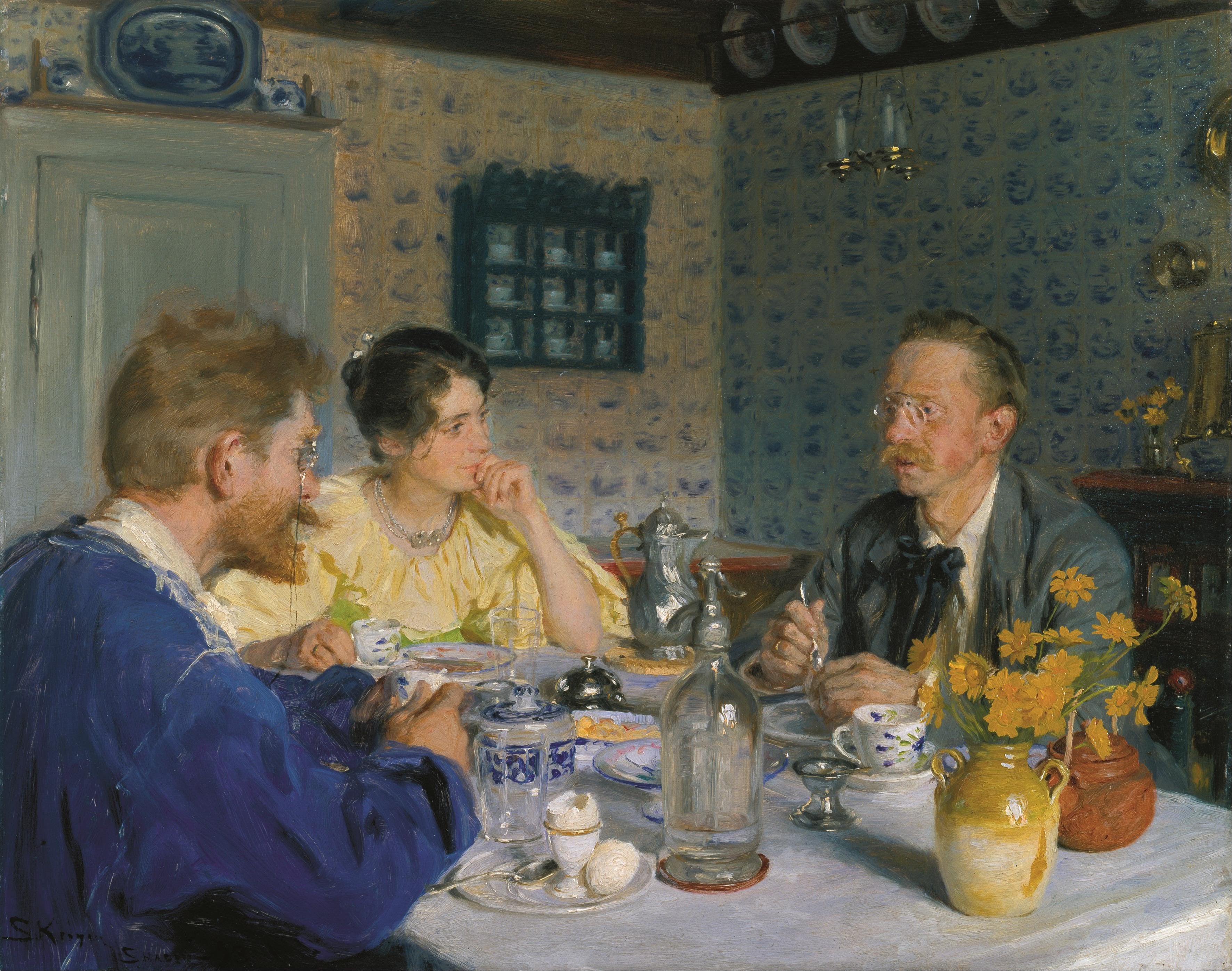 Un déjeuner. L'artiste, sa femme et l'écrivain Otto Benzon - Peder Severin Krøyer