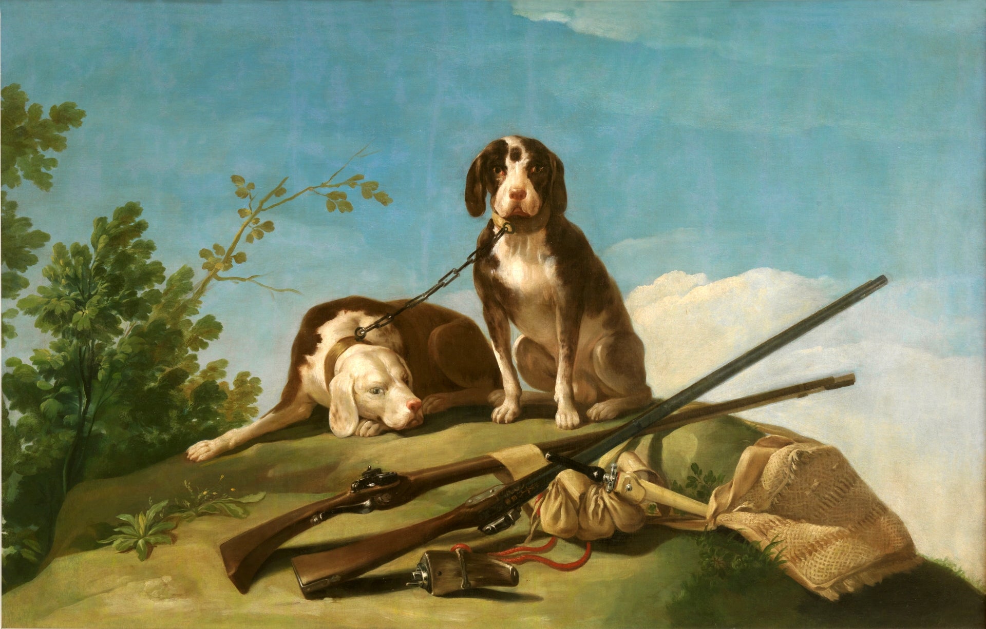 Reproduction du tableau « Chiens et outils de chasse - Francisco de Goya » par Alpha Reproduction en peinture à l’huile