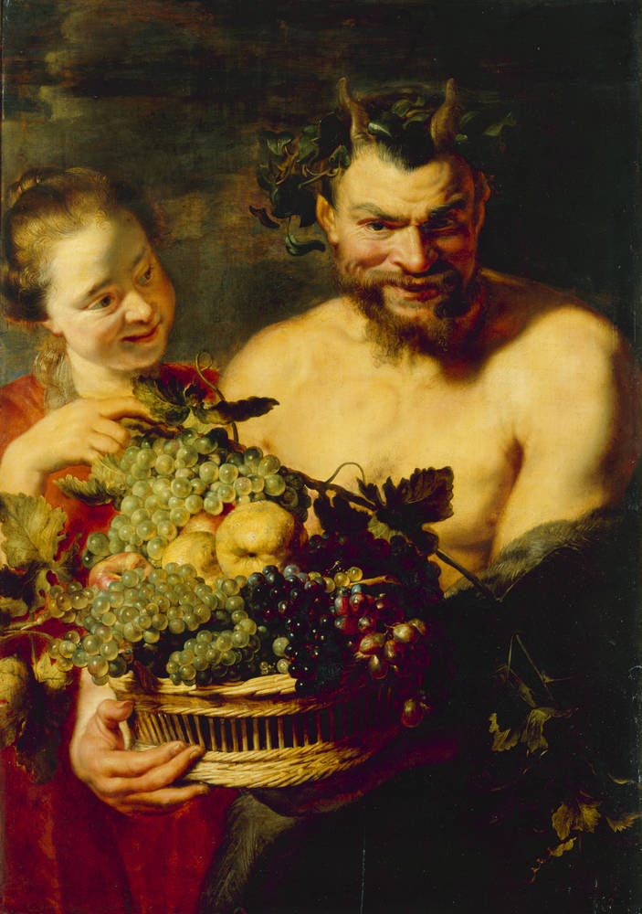 Satyre et fille au panier de fruits - Frans Snyders