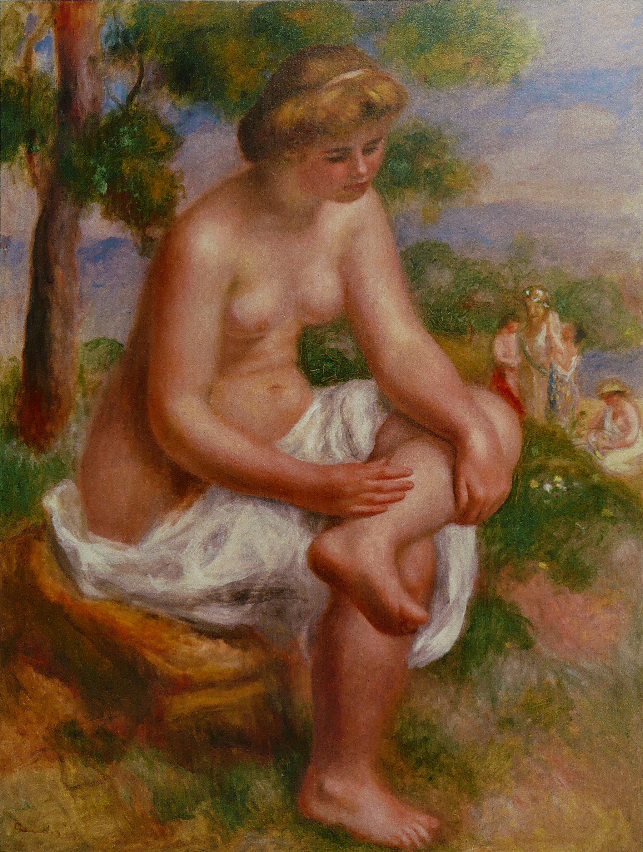 Reproduction du tableau « Baigneuse assise dans un paysage, dite Eurydice - Pierre-Auguste Renoir » par Alpha Reproduction en peinture à l’huile