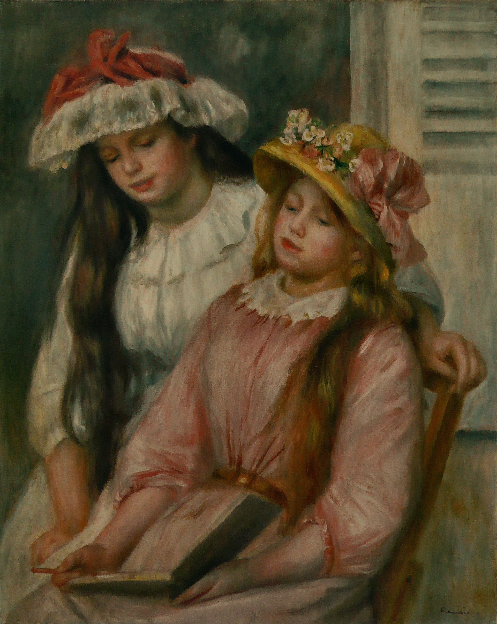 Reproduction du tableau « Jeunes filles regardant un album - Pierre-Auguste Renoir » par Alpha Reproduction en peinture à l’huile