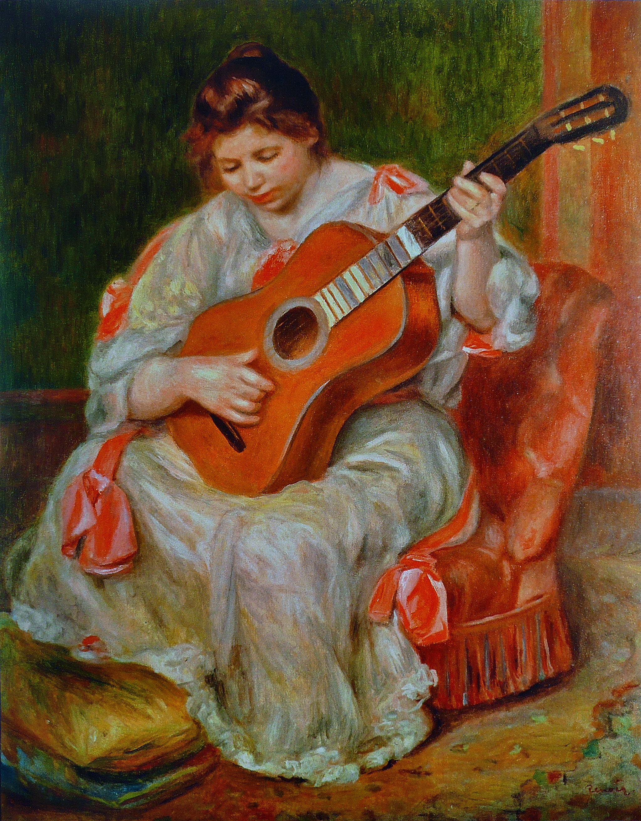 Reproduction du tableau « Femme jouant de la guitare - Pierre-Auguste Renoir » par Alpha Reproduction en peinture à l’huile