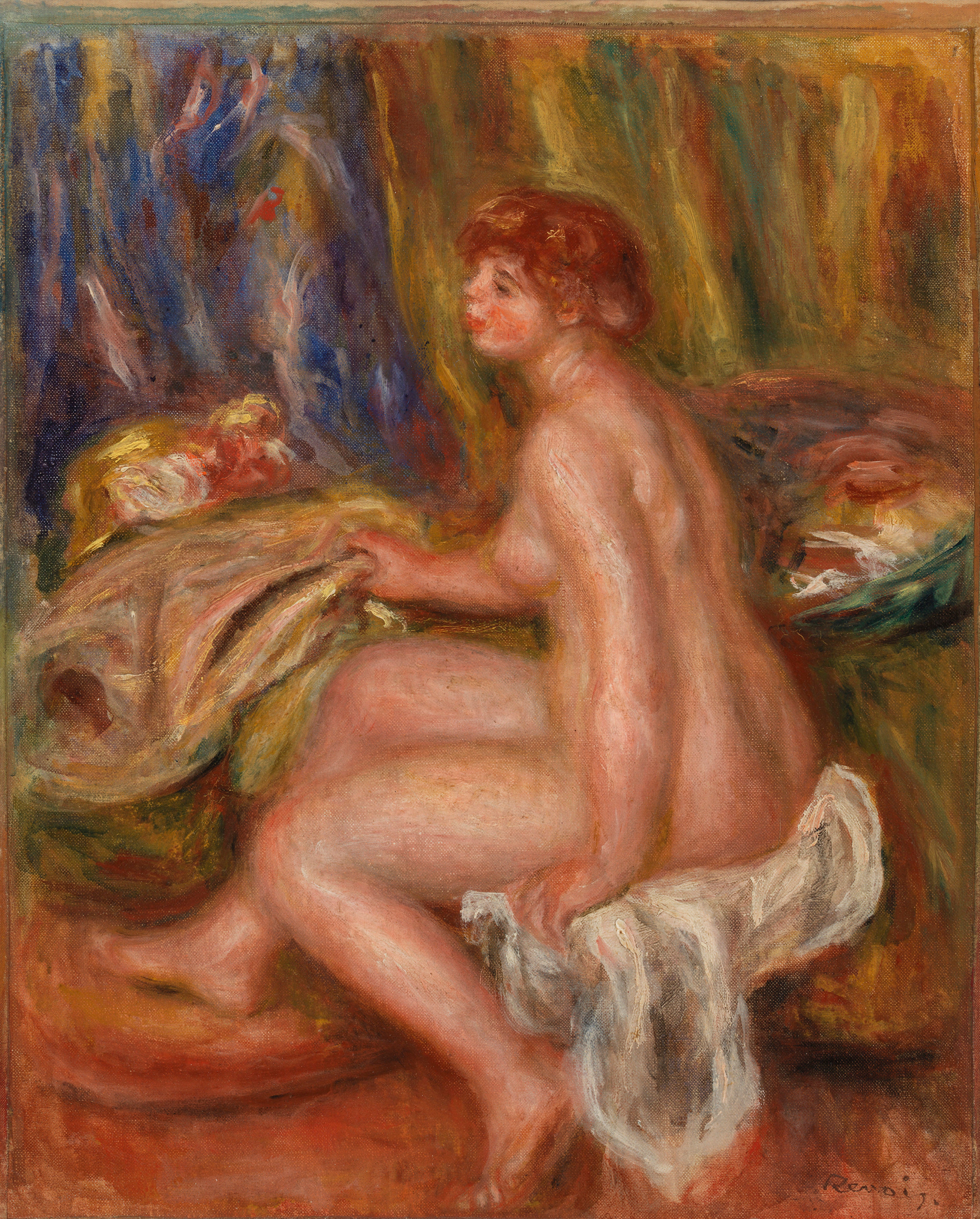 Reproduction du tableau « Femme nue assise, vue de profil - Pierre-Auguste Renoir » par Alpha Reproduction en peinture à l’huile