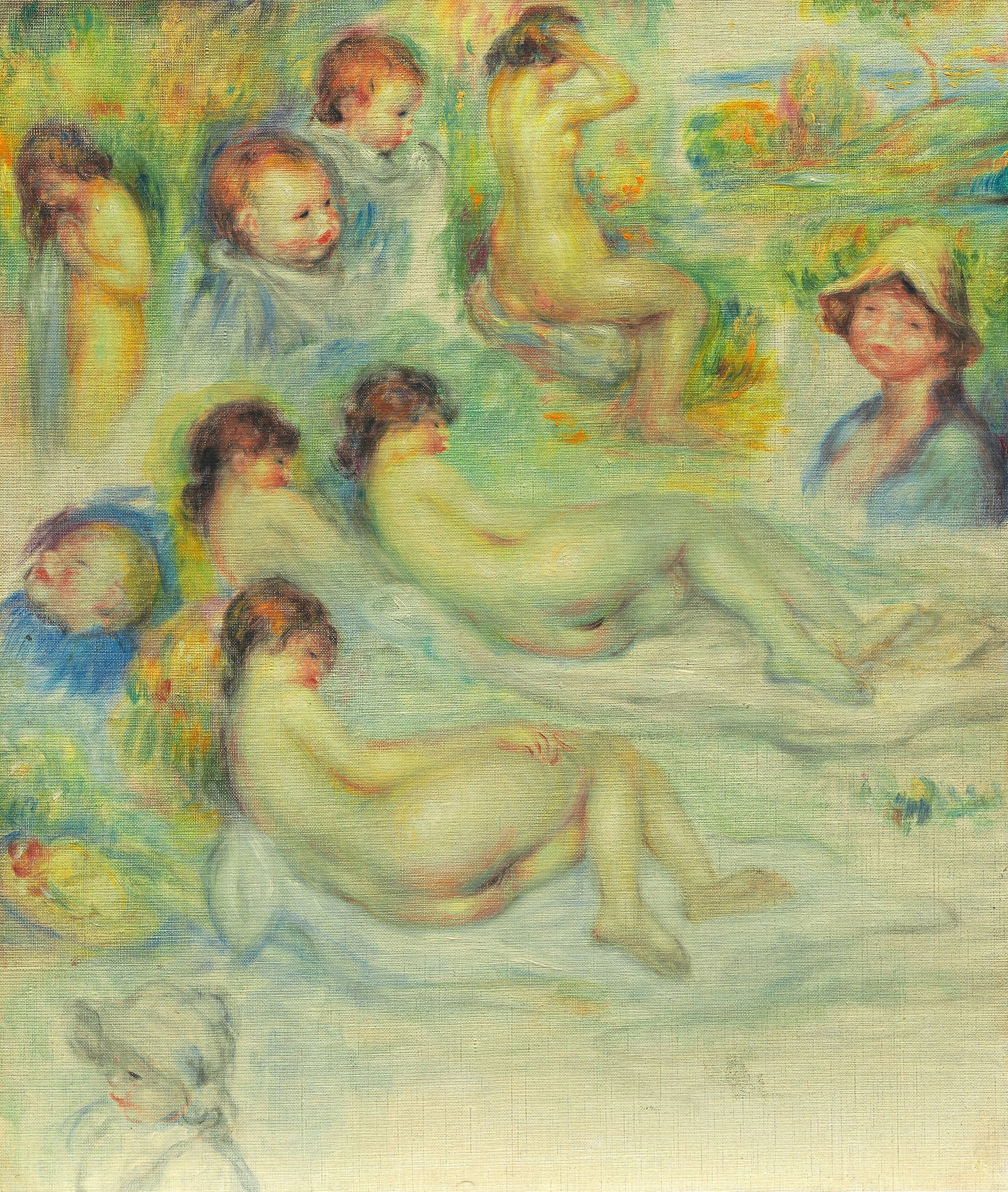 Reproduction du tableau « Études de Pierre Renoir ; sa mère, Aline Charigot ; nus ; et paysage - Pierre-Auguste Renoir » par Alpha Reproduction en peinture à l’huile