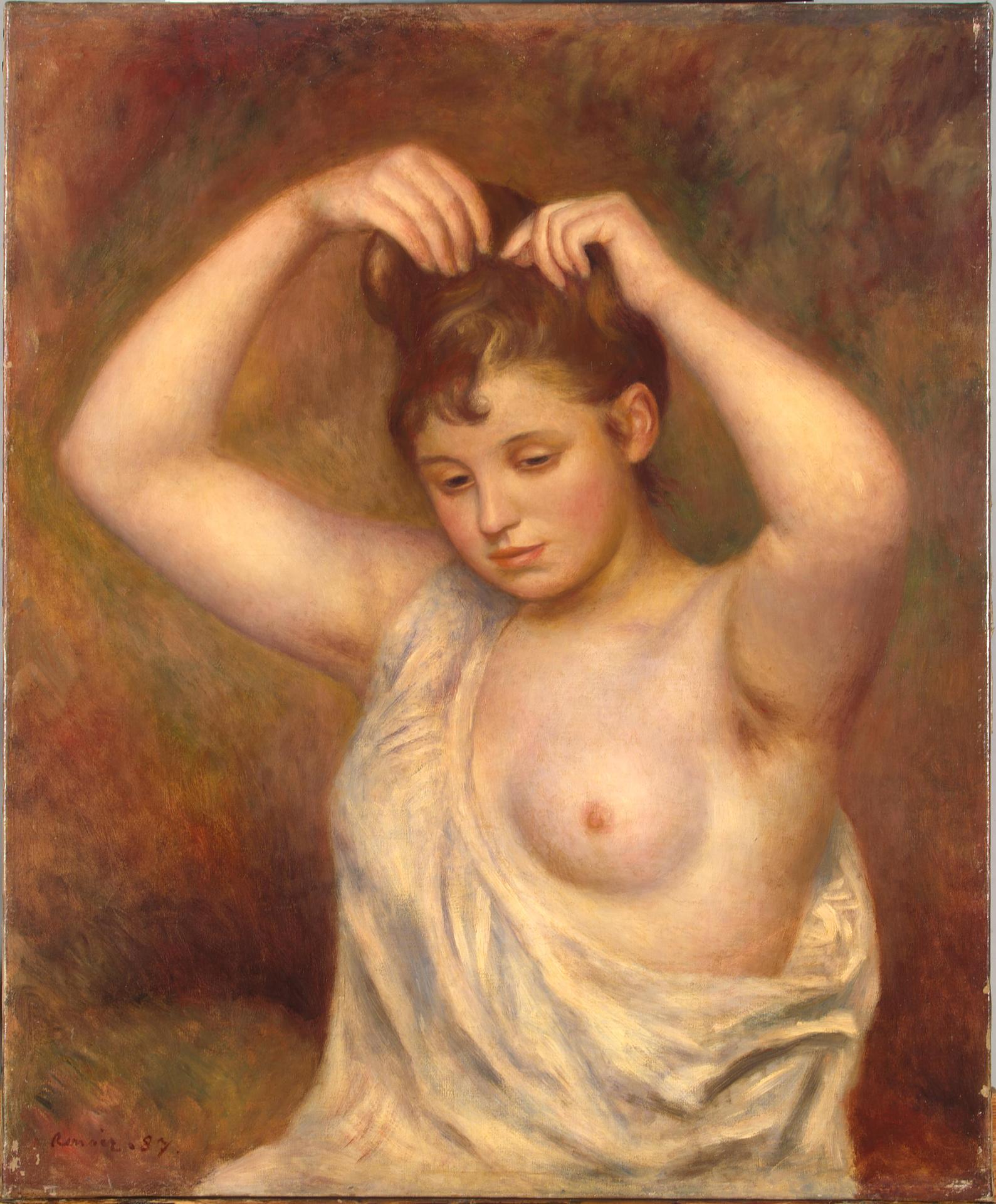 Reproduction du tableau « Femme se coiffant - Pierre-Auguste Renoir » par Alpha Reproduction en peinture à l’huile