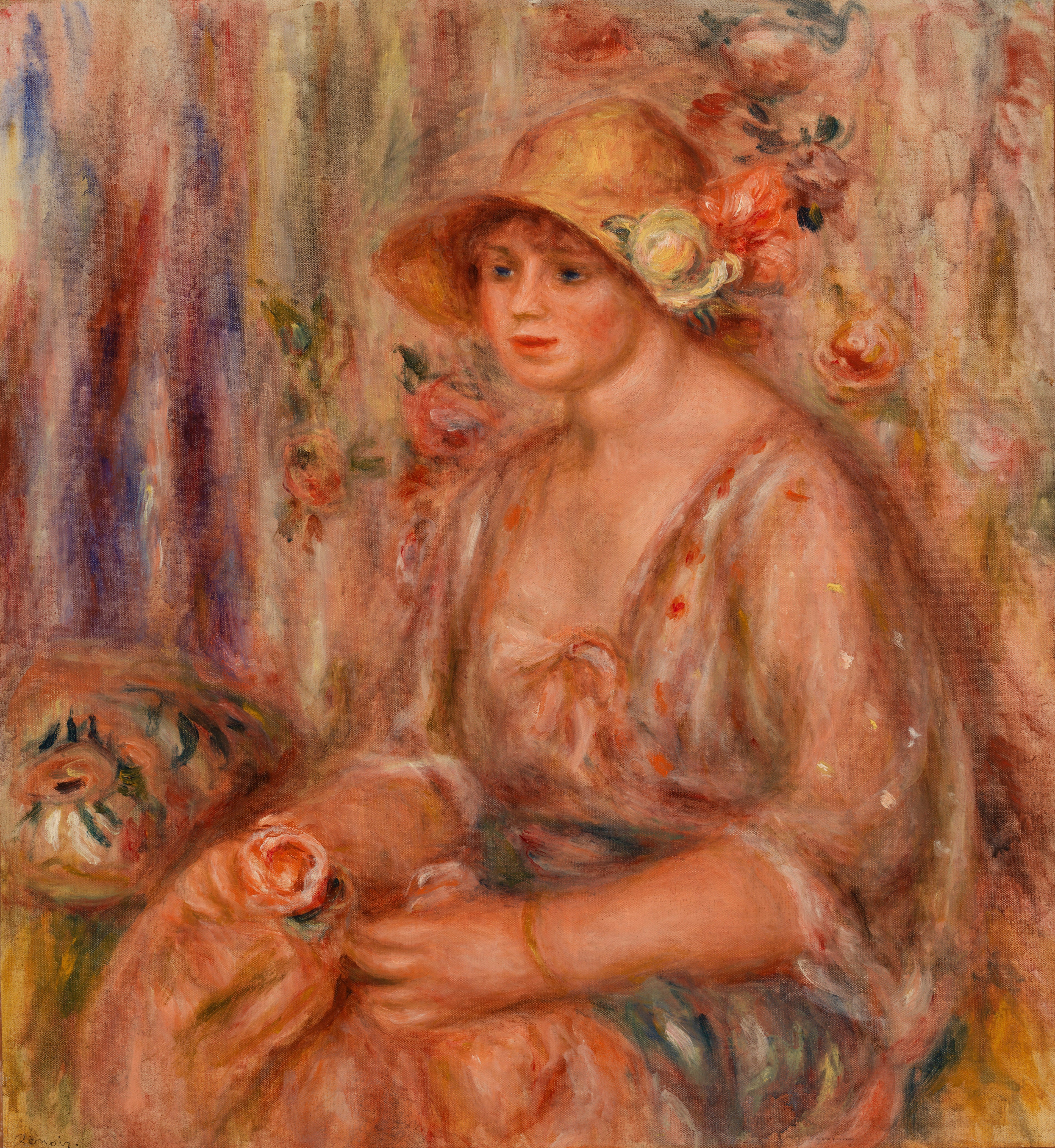 Reproduction du tableau « Femme en robe de mousseline - Pierre-Auguste Renoir » par Alpha Reproduction en peinture à l’huile