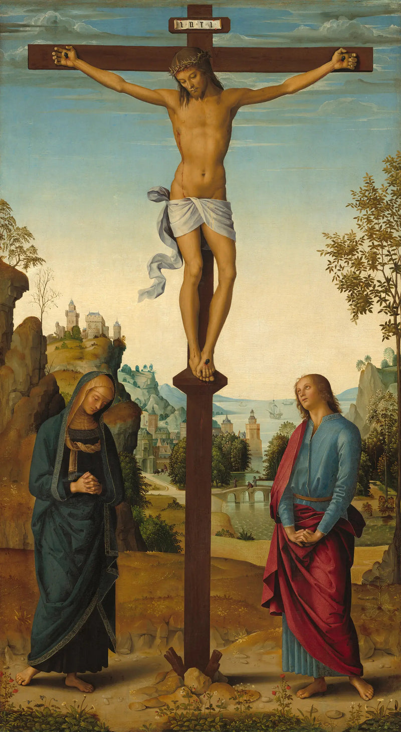 La Crucifixion avec la Vierge, saint Jean, saint Jérôme et sainte Marie-Madeleine [panneau du milieu] - Pietro Perugino