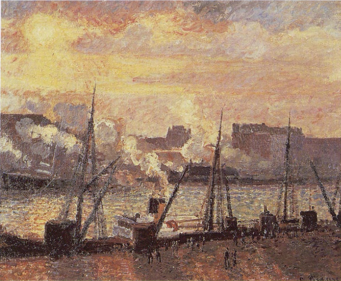 Reproduction du tableau « Quai de la Bourse à Rouen, soleil couchant - Camille Pissarro » par Alpha Reproduction en peinture à l’huile
