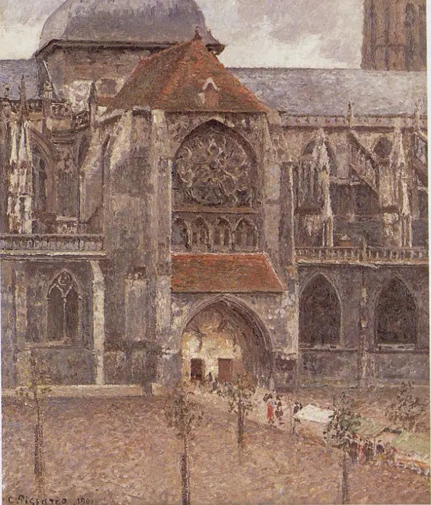 Reproduction du tableau « Portail de l'église Saint-Jacques à Dieppe - Camille Pissarro » par Alpha Reproduction en peinture à l’huile