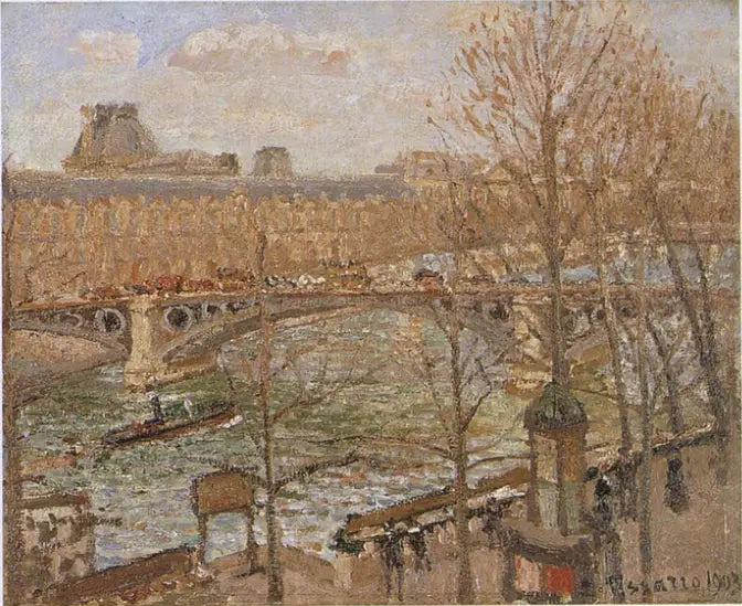 Reproduction du tableau « Le Louvre et le pont du Carrousel, soleil - Camille Pissarro » par Alpha Reproduction en peinture à l’huile