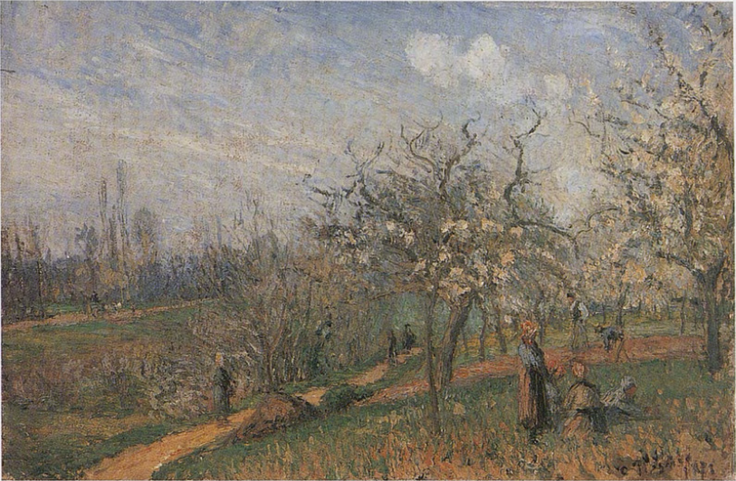 Reproduction du tableau « Verger en fleurs - Camille Pissarro » par Alpha Reproduction en peinture à l’huile
