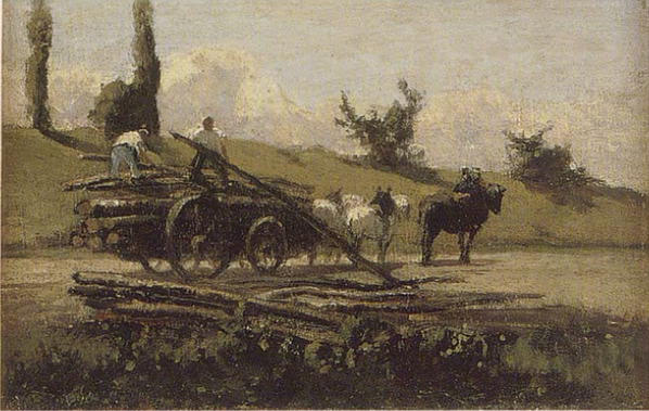Reproduction du tableau « La charrette de bois - Camille Pissarro » par Alpha Reproduction en peinture à l’huile
