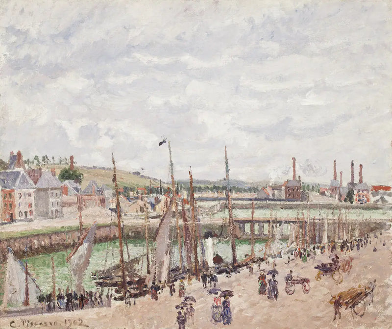 Bassins Duquesne et Berrigny à Dieppe, temps gris - Camille Pissarro