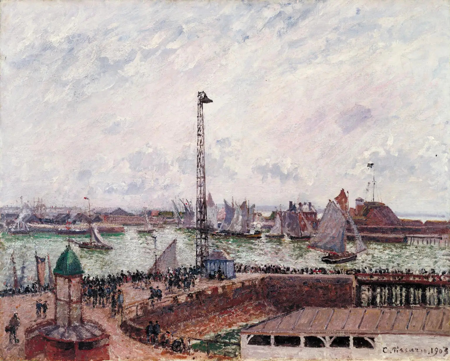 Reproduction du tableau « Anse des pilotes, Le Havre, matin, temps gris, brumeux - Camille Pissarro » par Alpha Reproduction en peinture à l’huile