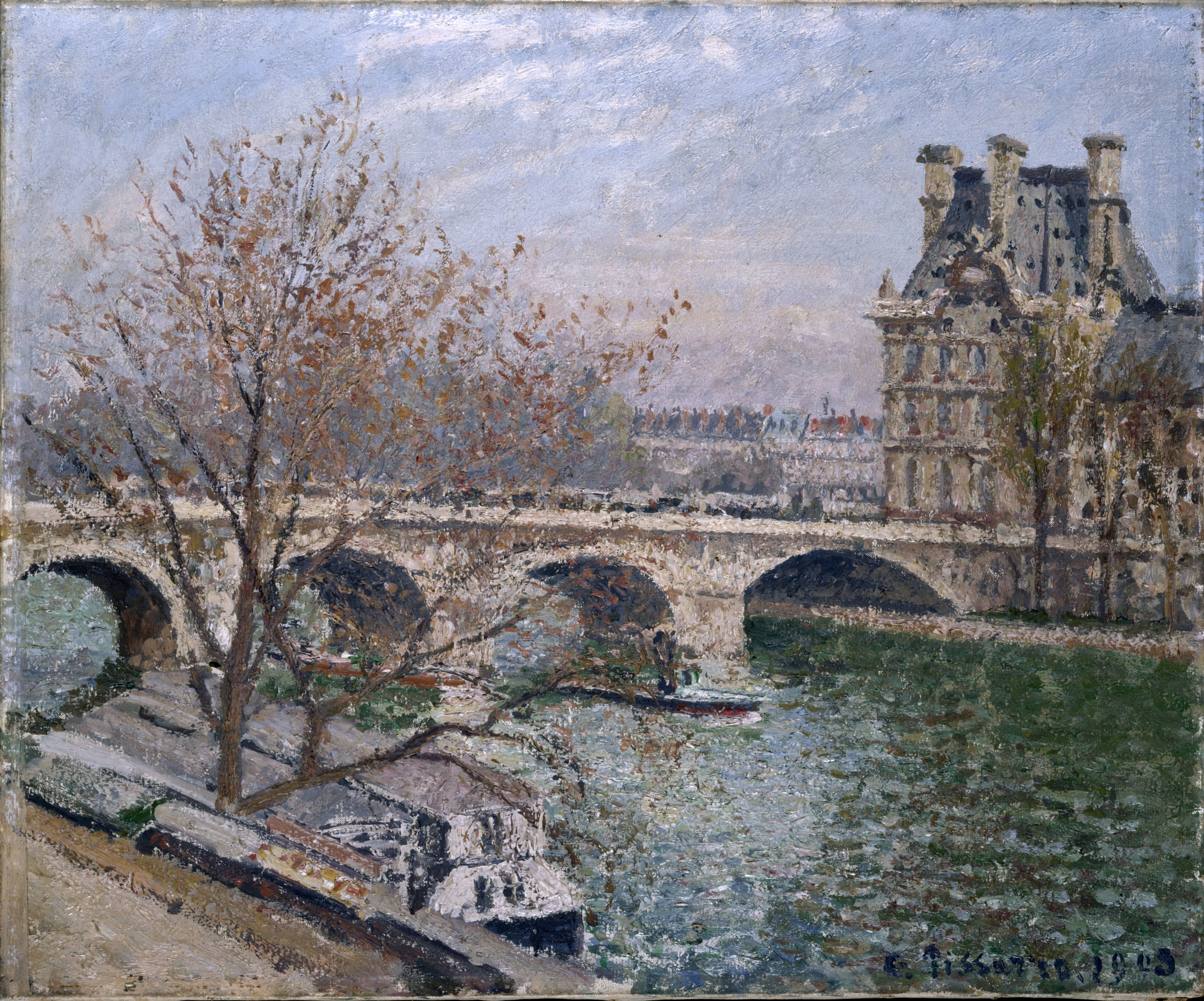 Reproduction du tableau « Le Pont Royal et le Pavillon de Flore, Matin, Soleil - Camille Pissarro » par Alpha Reproduction en peinture à l’huile